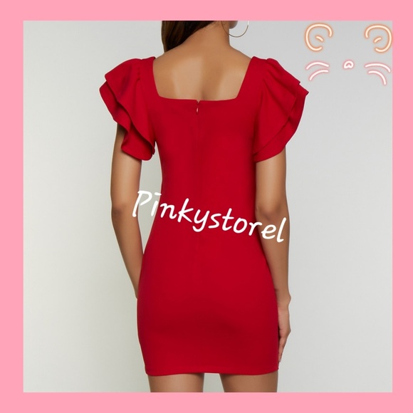 💃Flutter Sleeve Red Dress 💃 - Picture 3 of 6